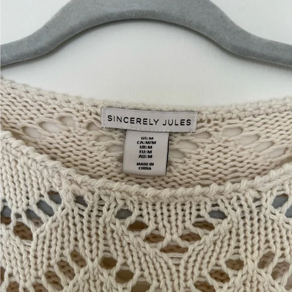 Sincerely Jules Cream Crew Neck Sweater with Intricate Knit Design - Picture 2 of 4